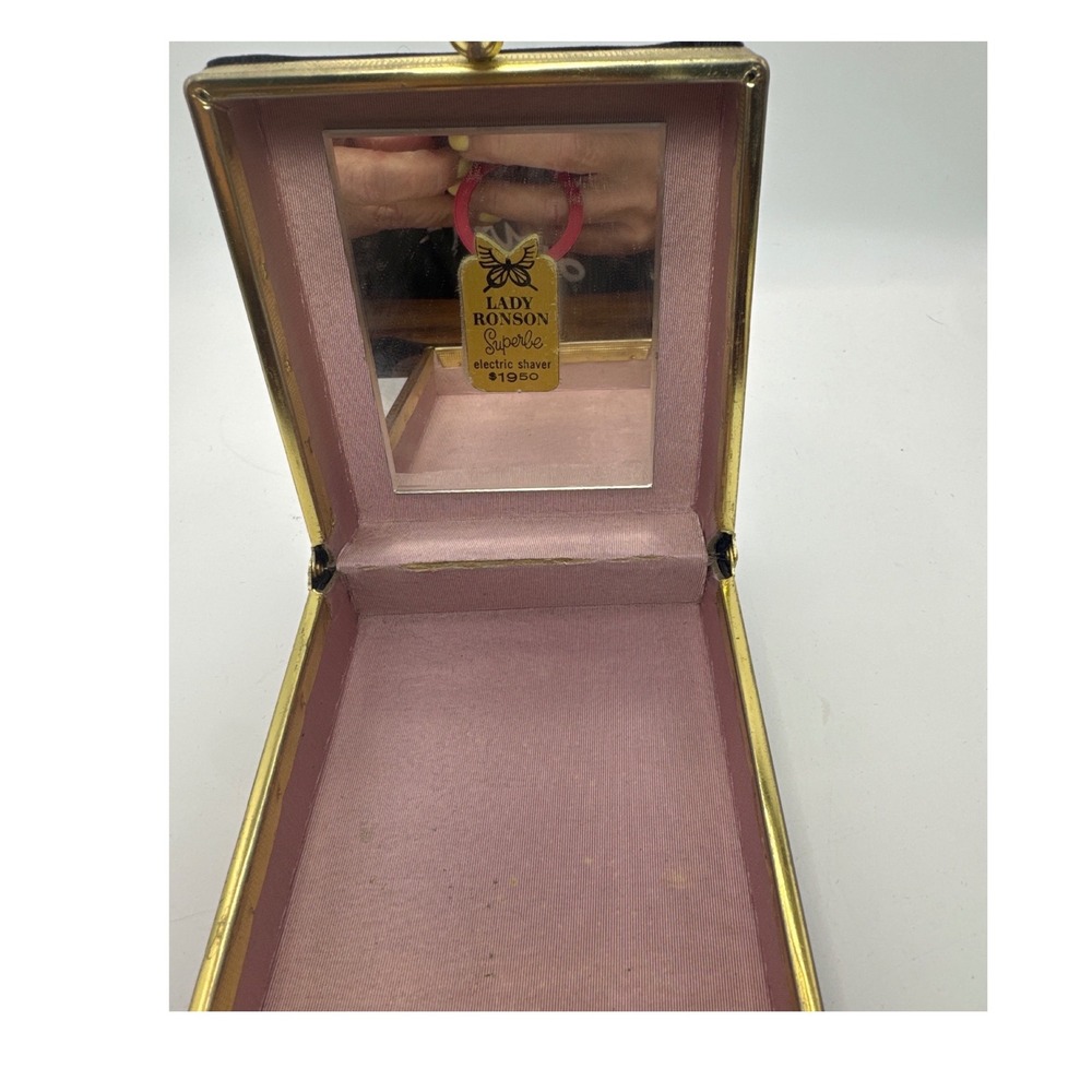 Vintage Lady Ronson Superbe Black Velvet Jewelry Trinket Box Case Gold Trim 1950 - Picture 2 of 9